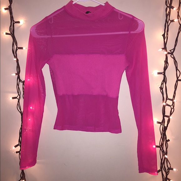 Fashion Nova Tops - Fashion Nova Hot Pink Sheer Bodysuit